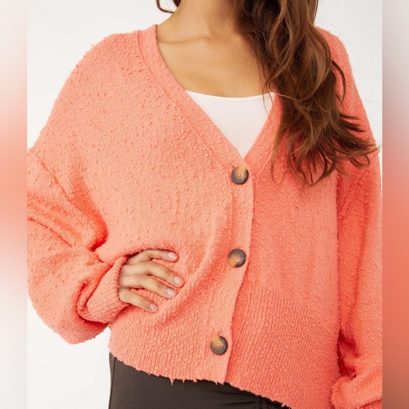 Free people found my friend cardigan, coral, textured, large - Picture 1 of 5